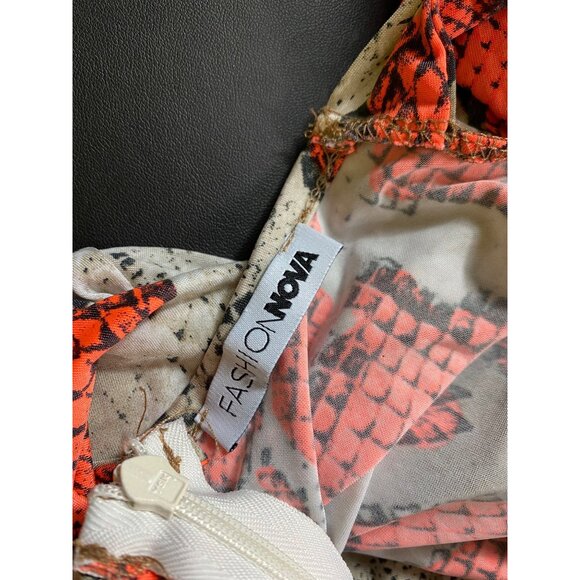 Snakeskin Print Bodycon Dress Neon Orange Sexy Stretch Club Large Fashion Nova - Picture 5 of 7